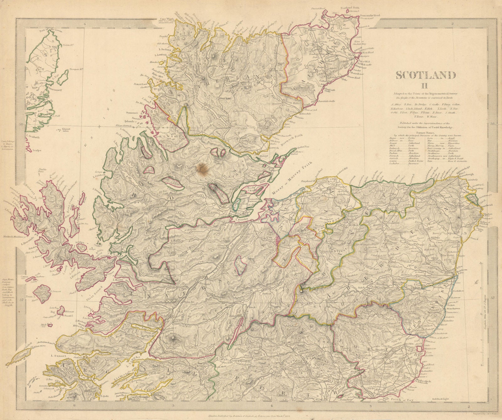 SCOTLAND NORTH. Shows castles & kirks. Inset former county names SDUK 1844 map